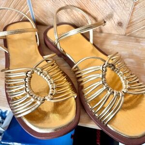 Zara Metallic Strappy Fisherman Open Toe Sandals